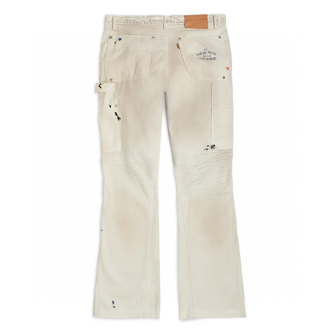 GALLERY DEPT. PAINTED CARPENTER FLARE graffiti logging pants, size 30/32/34/36, pure logging workwear style! Super heavy industry, mud dyeing and cleaning, worn out holes, all molded and customized, accessories are complete and correct! Artificial ink graffiti, tedious and heavy work